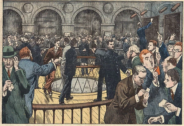 Internal view of the Paris Stock Exchange. Illustration of Damblans