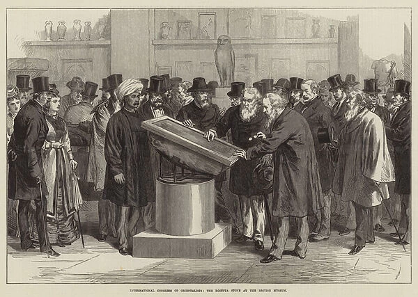 International Congress of Orientalists, the Rosetta Stone at the British Museum (engraving)