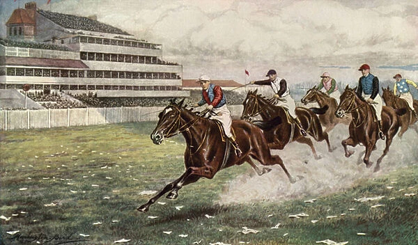 Isinglass Winning the Derby (colour litho)