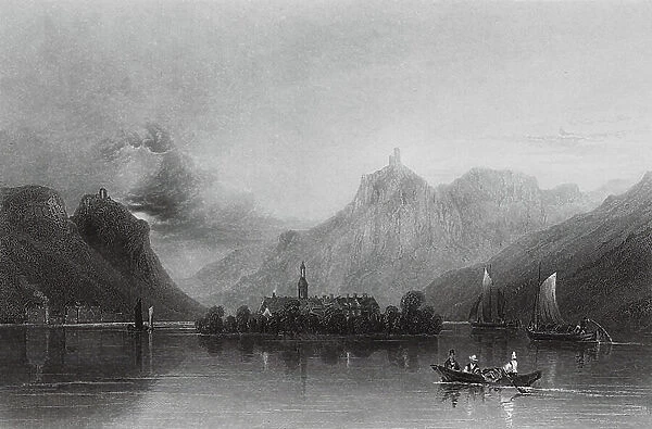 Island of Nonnenwerth, Rhine (engraving)