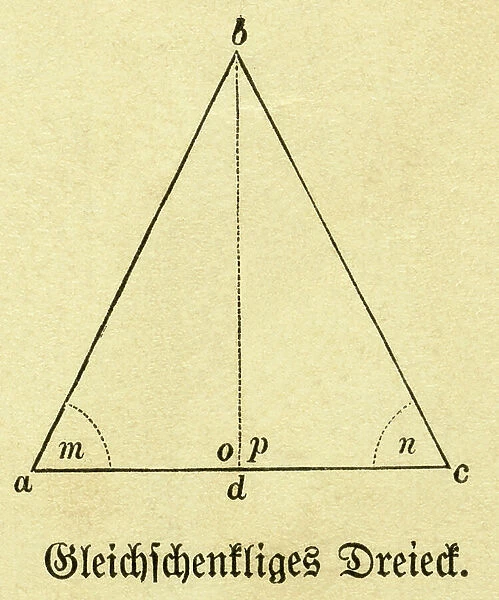 Isosceles triangle, illustration from : ' Die Welt in Bildern ' (images of the world), published by Dr. Chr. G. Hottinger in self-publishing, Berlin - Strasbourg, 1881