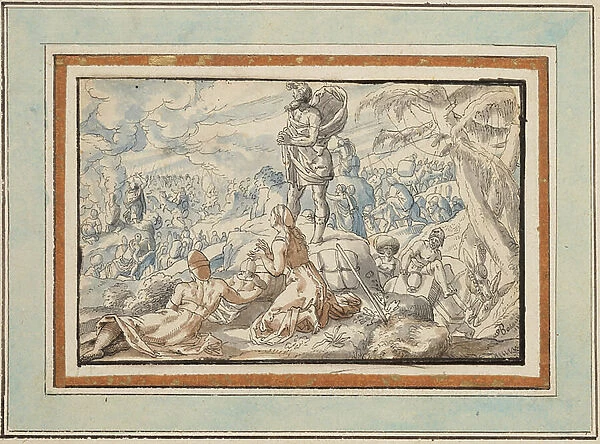 The Israelites Crossing the Red Sea, 1623 (pen and black ink with washes in blue, grey and brown watercolours on paper)