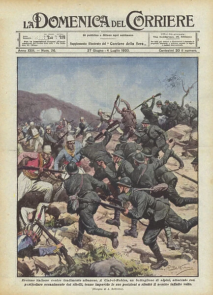 Italian heroism against Albanian betrayal (colour litho)