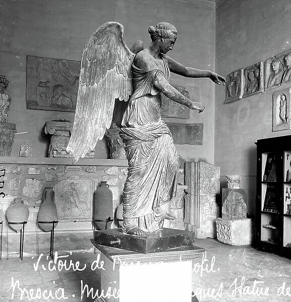 Italy, Lombardy, Brescia: museum, statue of the ailee victory of Brescia (Greek antiquite of the 3rd century BC, modified in the 1st century by the addition of wings), 1895