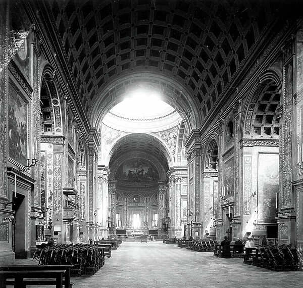 Italy, Lombardy, Mantua: Church of Sant Andrea, interior of the church of Sant Andrea, the nave and the choir, 1895