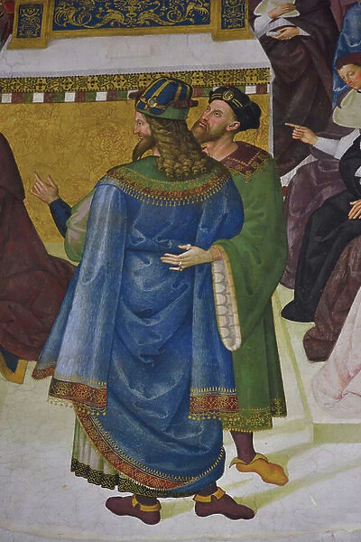 Italy Tuscany Siena, Cathedrale Duomo: The Piccolomini Library - Enee Piccolimini (Pius II, 1405-1464) receives the hat of the Cardinal of Pope Calixte III (1378-1458) (Detail) - fresco by Pinturricchio (Bernardino di Betto) (1454-1513), 1505-1507