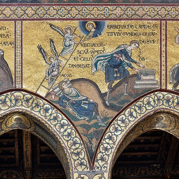 Jacobs dream, Byzantine mosaic, Old Testament cycle-Abraham, byzantine mosaic, XII-XIII century (mosaic)
