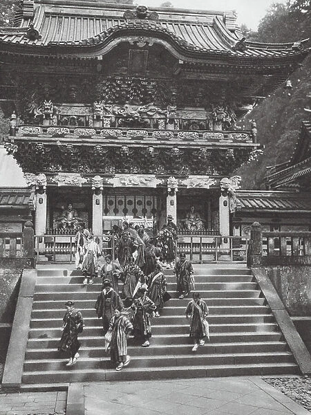 Japan: Nikko, Yomei-mon, Main portal of the Ieyasu Shrine (b / w photo)