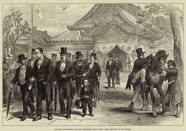 Japanese Government Officials returning from paying their Respects to the Mikado (engraving)