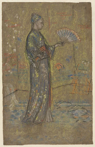 Japanese Woman Painting a Fan, c. 1872 (black chalk and pastel)