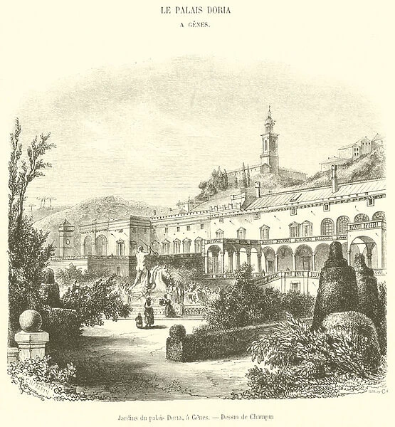 Jardins du palais Doria, a Genes (engraving)