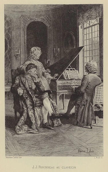 Jean-Jacques Rousseau at the harpsichord (gravure)