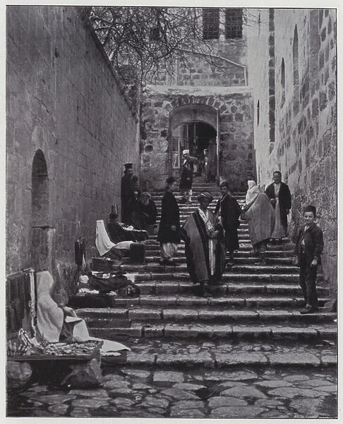 Jerusalem, the Holy Sepulchre, staircase leading to the parvis (b  /  w photo)