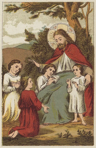 Jesus Christ and Children (colour litho)