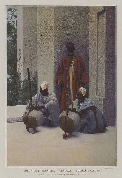 The jeweller Gallo-Thiam and cora players in the Senegal and French Sudan section of the Exposition Universelle 1900, Paris (colour photo)