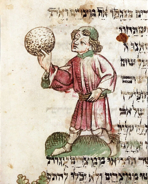 A Jewish man with an Azime loaf (vellum)