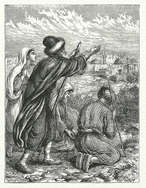 Jewish pilgrims in sight of Jerusalem (engraving)