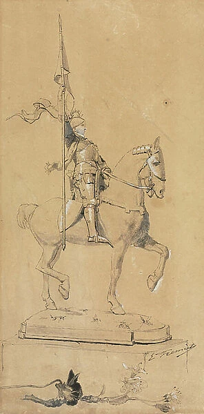 Joan of Arc on Horseback, c. 1889-1899 (pen and black ink, ink wash and white heightening)