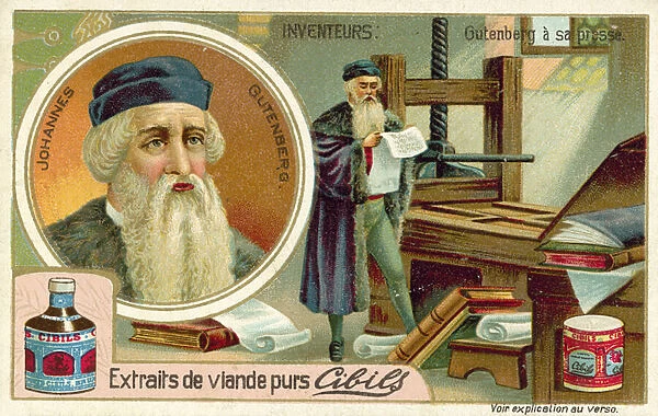 Johannes Gutenberg - inventor of the printing press (chromolitho)