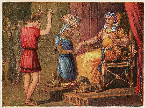 Joseph before Pharaoh (colour litho)