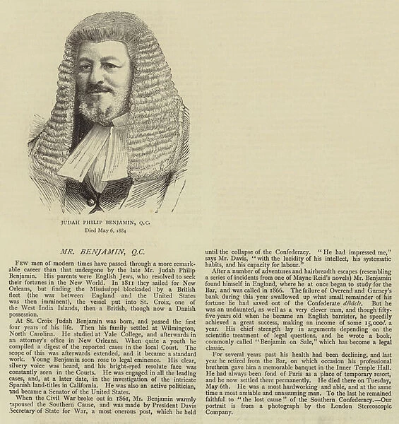 Judah Philip Benjamin, QC (engraving)