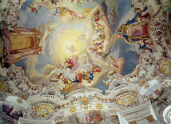 The Last Judgement, ceiling painting from the flattened dome of the church (stucco)