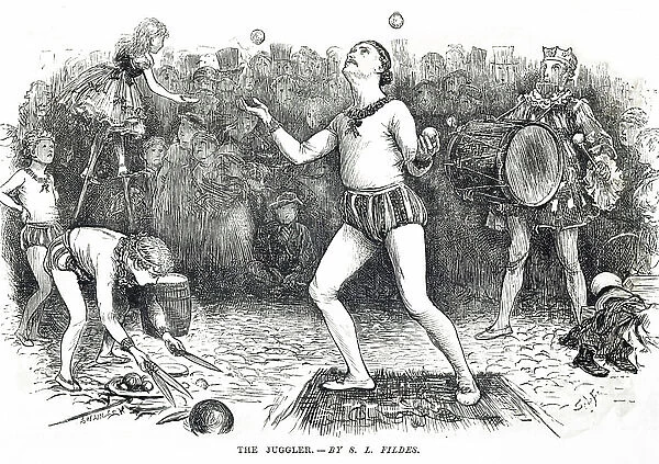 A juggler. 5310122 A juggler; (add.info.: Illustration depicting a juggler by Luke Fildes
