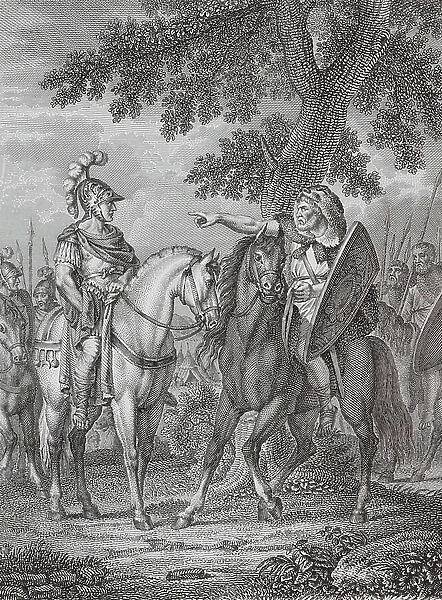Julius Caesar and Ariovistus before the Battle of Vosges, 58 BC (engraving)