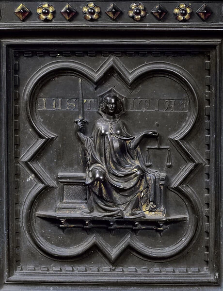 Justice, panel G of the South Doors of the Baptistery of San Giovanni, 1336 (bronze)