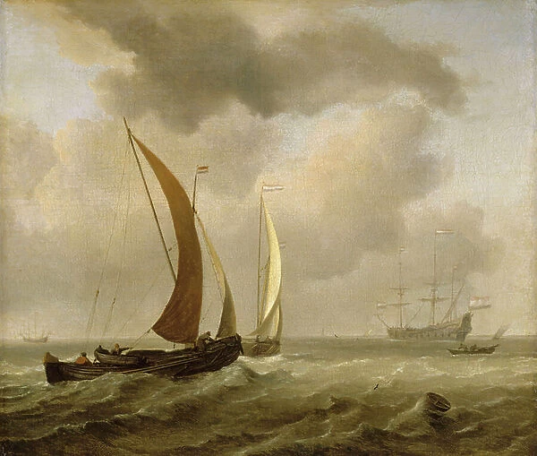 Two kaags at sea before a fresh breeze, late 17th century (oil painting)