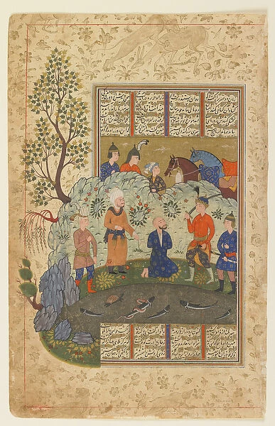 Kay Khusraw prepares to behead Afrasiyab c. 1590-1600 (ink