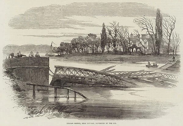 Kelham Bridge, near Newark, destroyed by the Ice (engraving)