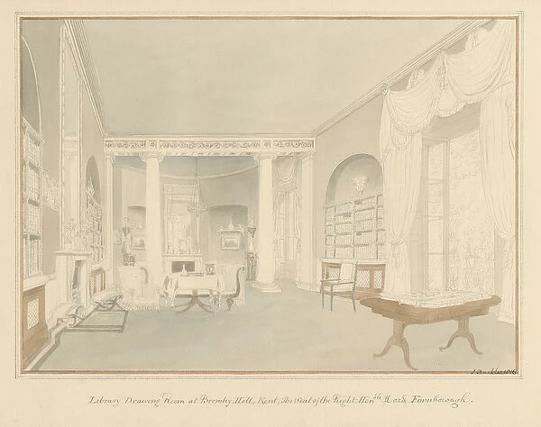 Kent - Bromley Hill - Interior of Library Drawing Room, 1816 (w  /  c on paper)