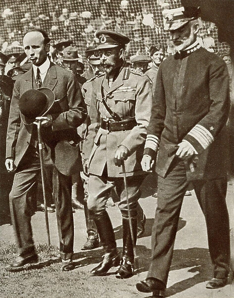King George V, 1865 - 1936 attending a baseball match at Stamford Bridge, London, England arranged in honour of the American allies in 1918. From The Story of 25 Eventful Years in Pictures published 1935