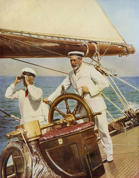 King George as a yachtsman at Cowes in 1924 (colour litho)
