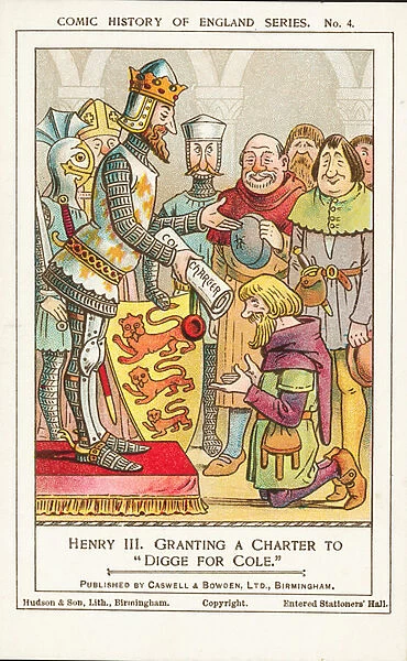 King Henry III of England granting a charter to dig for coal, 13th Century (chromolitho)