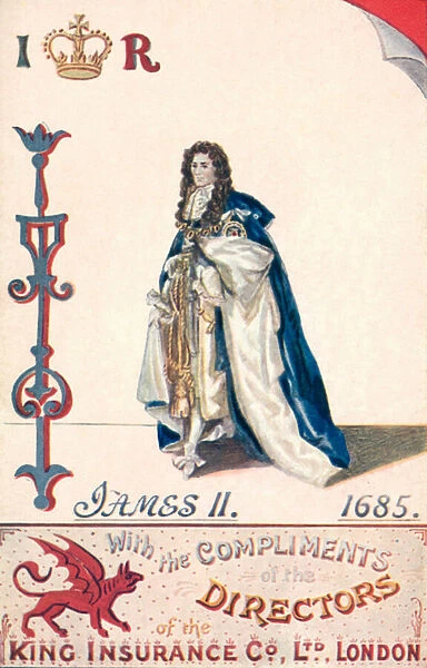 King James II (colour litho)