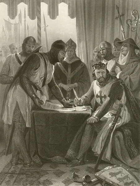 King John signing Magna Carta, 1215 (engraving)