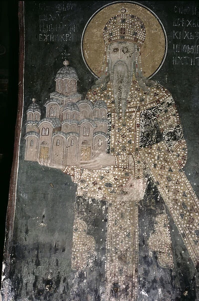 King Stephen Uros II Milutin (r. 1282-1321) with a model of the church, 1311-21 (fresco)