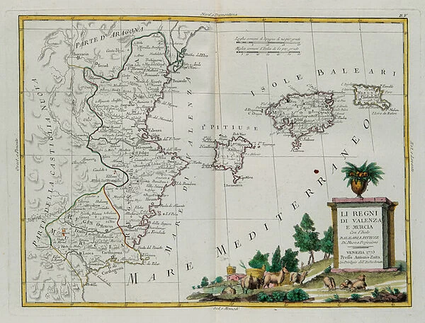 Kingdoms of Valencia and Murcia with the Baleari and Pitiuse Islands, engraving by G. Zuliani taken from Tome I of the 'Newest Atlas'published in Venice in 1775 by Antonio Zatta, Private Collection