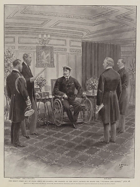 The Kings First Act of State since his Illness, His Majesty at the Privy Council on Board the 'Victoria and Albert, '26 July (litho)