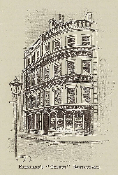 Kirkland's Restaurant, Proprietor, Mr William Kirkland, 1 and 2, Cheapside, EC (engraving)