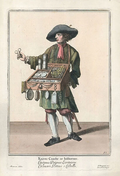 Knives, Combs or Inkhornes (coloured engraving)