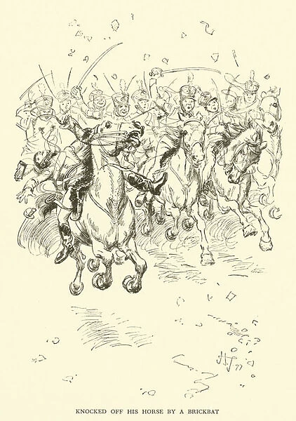 Knocked off his Horse by a Brickbat (engraving)