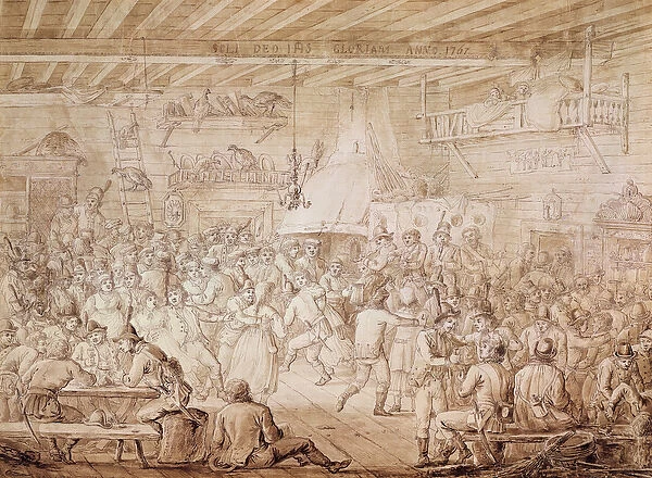 Kosciuszkos troops entertained at the inn, 1797 (pen & ink on paper)