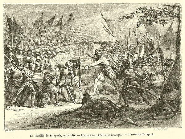 La Bataille de Sempach, en 1386 (engraving)