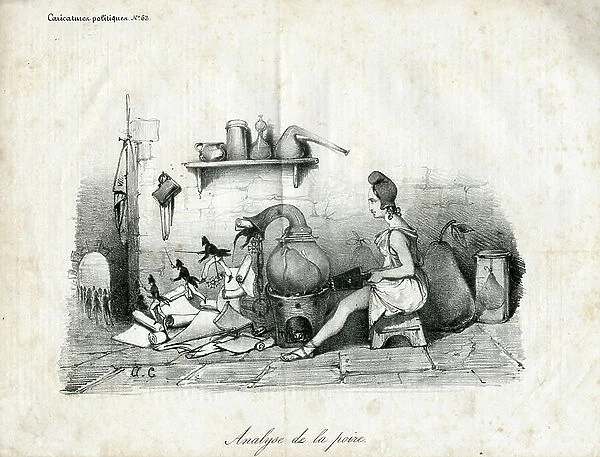 La Caricature (1830) politique, number 63, Satirique en N & B, 1832: Analysis of the pear - Marianne, Pear