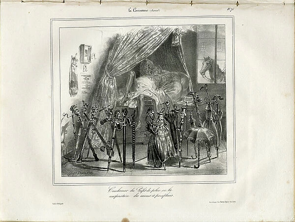 La Caricature (1830) politique, Satirique en N & B, 1831_7_21: Nightmare du Prefet de Police - Marianne, Charles X - Illustration by Jean Ignace Gerard (Grandville) (1803-1847)