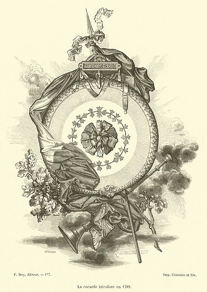 La cocarde tricolore en 1789 (engraving)