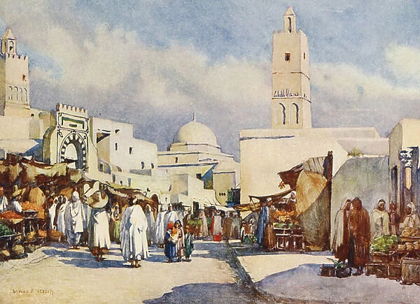 La Grande Rue, Kairouan (colour litho)